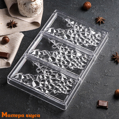 Форма для шоколада  прочный пластик ИНЕЙ плитка, (3 ячейки) 27,5*17,5*2,5 см