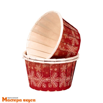 Форма бумажная Маффин 50*40 мм, ламинированная  КРАСНАЯ СО СНЕЖИНКАМИ