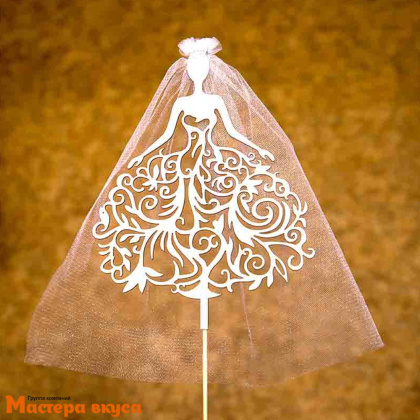 Топпер акриловый НЕВЕСТА, золото-серебро (с фатой), ~22*16,4 см