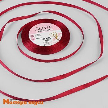Лента атласная, КРАСНАЯ (ТЕМНАЯ), 6мм, ~23м