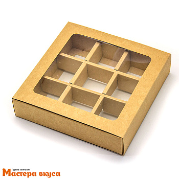 Упаковка для конфет  9 шт с обечайкой 137*137*37мм, (крафт)