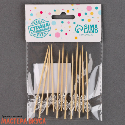 Шпажки "Бусинка прозрачная", дерево, 9 см (набор 12 шт)