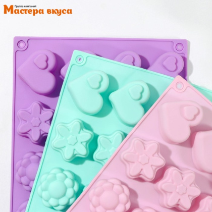 Форма для шоколада силиконовая СЕРДЦЕ, БАБОЧКА, ЦВЕТОК, (20 фигур) 29,8*19,7*2 см, d4,3см