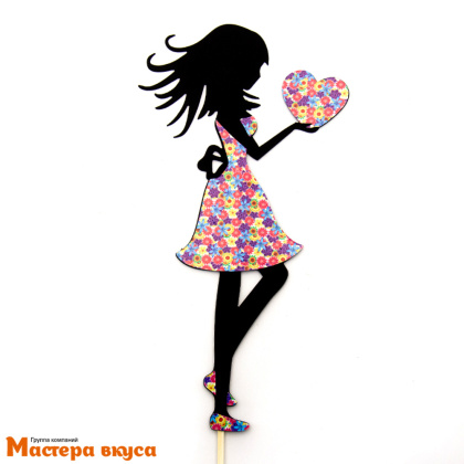 Топпер пластиковый ДЕВУШКА с сердцем, силуэт-цветы