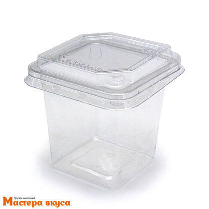 Креманка-стаканчик  с крышкой КВАДРАТ (контейнер), 200 мл, 80*80мм h75мм (ПЭТ)