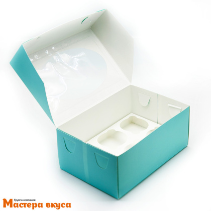 Коробка для  6 капкейков с окном, 235*160*100 мм (тиффани) (2-д)