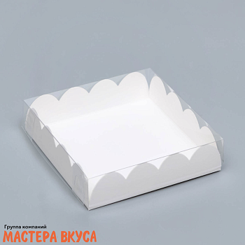 Упаковка для пряников и печенья с прозр. крышкой 120*120*30 мм (белая)