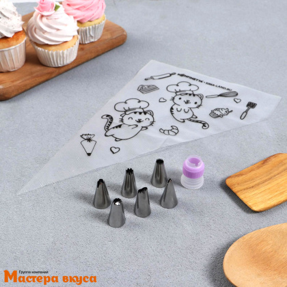 Набор кондитерский, (6 мешков 30см + 6 насадок + адаптер) "Котики"