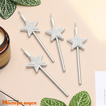 Свечи набор, Блестящие звёзды, серебро (набор 4 шт), h-20 см