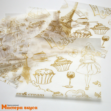Бумага упаковочная тишью  для бенто-торта "Париж" 18*18 см, упак 10 листов