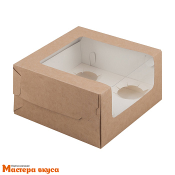 Коробка для  5 капкейков с панорамным окном, 180*180*100 мм (крафт) (2-д)