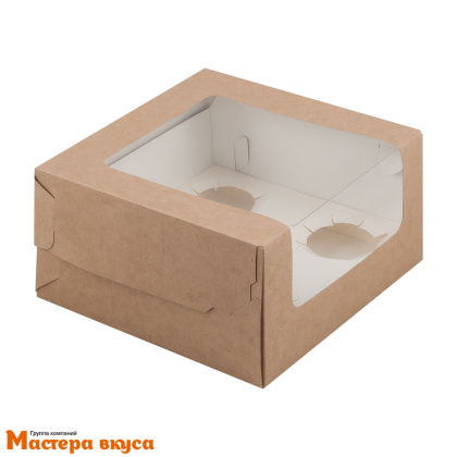 Коробка для  5 капкейков с панорамным окном, 180*180*100 мм (крафт) (2-д)