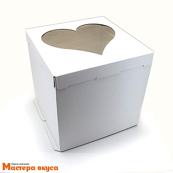 Короб для торта с окном Сердце 300*300*300 мм, белый, (3-Д) СТАНДАРТ