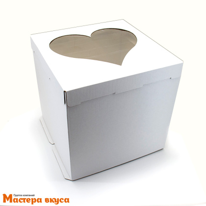 Короб для торта с окном Сердце 300*300*300 мм, белый, (3-Д) СТАНДАРТ