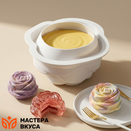 Форма силиконовая, для корпусных и муссовых десертов РОЗА 3D, D~15см h~8,5см