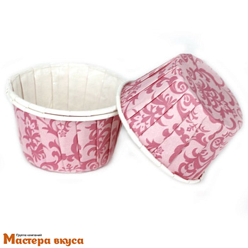 Форма бумажная Маффин 50*40 мм, ламинированная РОЗОВЫЕ УЗОРЫ