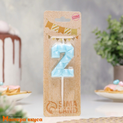 Свеча-цифра "Лёд", голубая - 2  (h-4,8см)