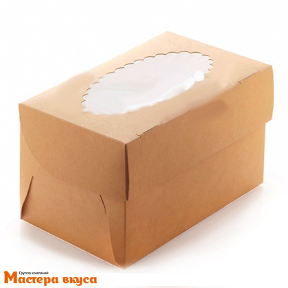Коробка для  2 капкейков с окном, 160*100*100 мм (крафт), OSQ MUF
