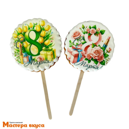Топпер имбирный пряник "8 марта. Цветы микс",d~8 см, 23-25 гр 