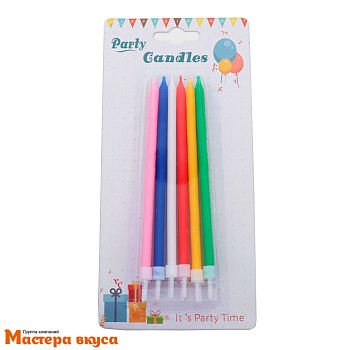 Свечи высокие, Яркие разноцветные, (набор 6 шт), h-20см