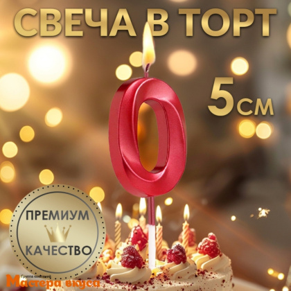Свеча-цифра "Грань", красный металлик, на шпажке - 0  (h-6 см)