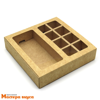 Упаковка для конфет  8 шт и плитки шоколада с обечайкой 177*178,5*38,5мм, (крафт)