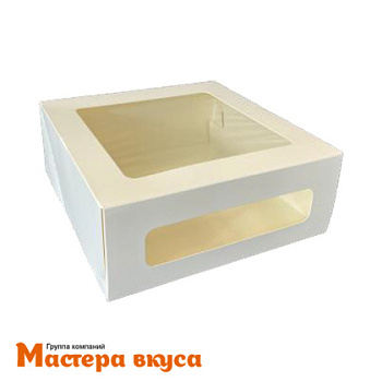 Короб для торта с двумя окнами 220*220*100 мм, белый, Cake Window White 