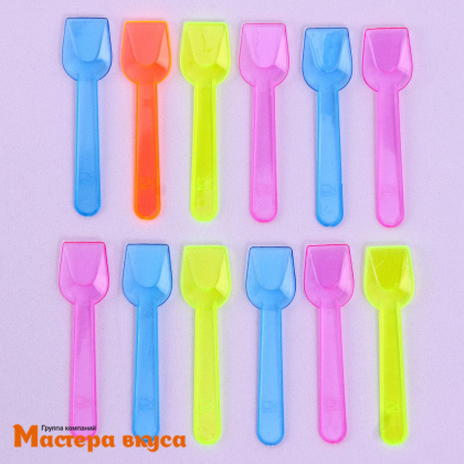 Ложка пластиковая десертная (лопатка),  9 см, цвет микс (упак 12 шт)