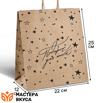 Пакет бумажный подарочный с ручками 220*250*120 мм, (крафт) "Подарок для тебя"