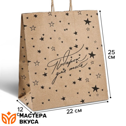 Пакет бумажный подарочный с ручками 220*250*120 мм, (крафт) "Подарок для тебя"