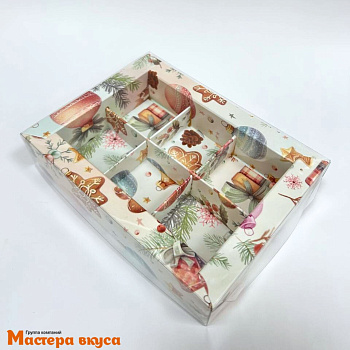 Упаковка для конфет  6 шт с прозрачной крышкой 155*115*30мм (Елочные игрушки) (4-д)