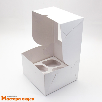 Коробка для  4 капкейков с окном, 160*160*100 мм, (белая)