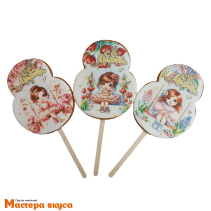 Топпер имбирный пряник "8 Марта.Девочка", ~9*7.4 см, 50 гр  