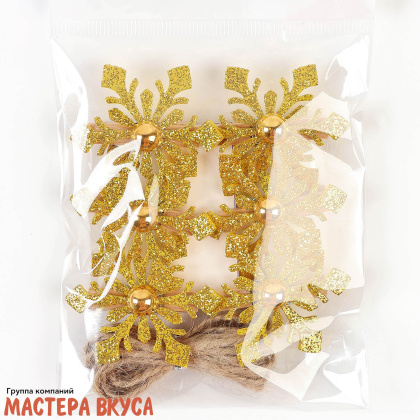 Декор прищепки   "Новогодние снежинки", (набор 6 шт)