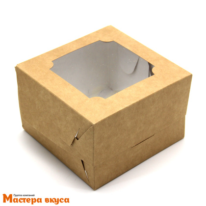Упаковка для бенто-торта с окном 120*120* 80 мм, картон (крафт)