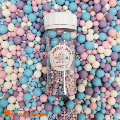 Посыпка Шарики зерновые Матовые микс Розовый-Сиреневый-Голубой-Белоснежный, 50 гр