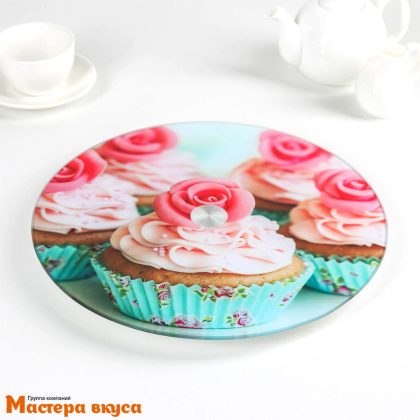 Подставка для торта вращающаяся, стекло, D-32 см, МАФФИН