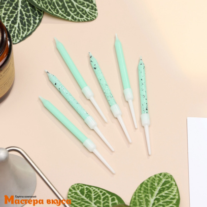 Свечи набор, Блестящая вечеринка, голубые, (набор 6 шт), h-7 см