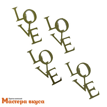 Зеркальное украшение  мини LOVE, золото, (набор 4 шт) ~6*3 см 