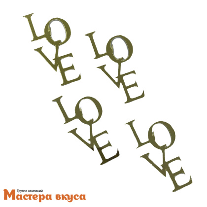 Зеркальное украшение  мини LOVE, золото, (набор 4 шт) ~6*3 см 