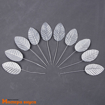 Набор топперов ЛИСТЬЯ, серебро (набор 10 шт) ~3*5 см