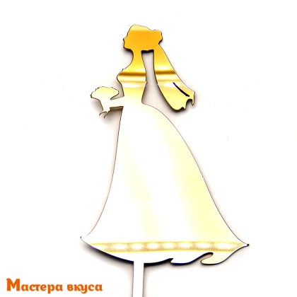 Топпер акриловый НЕВЕСТА, золото зеркальное (силуэт), ~8*16,5 см
