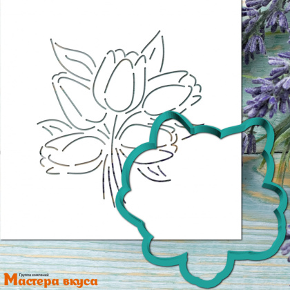 Вырубка пластик + трафарет БУКЕТ ТЮЛЬПАНОВ, 11,9*11см h-1,5см