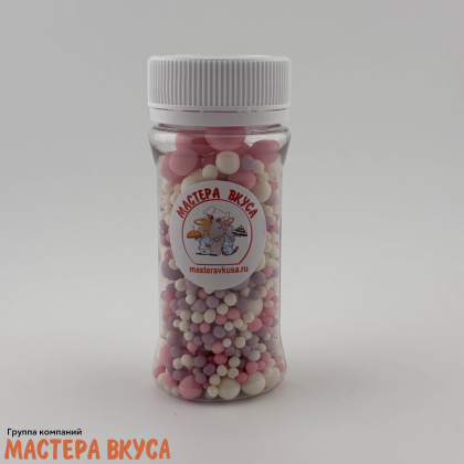 Посыпка Шарики зерновые Матовые микс Розовый-Сиреневый-Белоснежный, 50 гр
