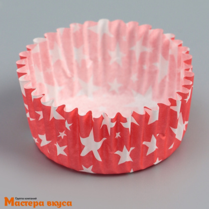 Капсула бумажная для конфет, d-3,5см  h-2см,  ЗВЁЗДЫ БЕЛЫЕ НА КРАСНОМ (миниупак ~20-25 шт)
