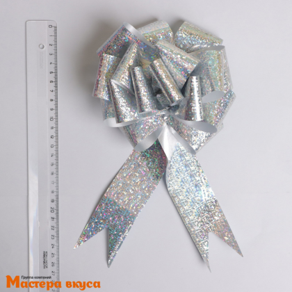 Бант-шар  СЕРЕБРЯНЫЙ голография, (ш 5 см) d~15 см
