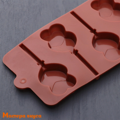 Форма для леденцов силиконовая ВЛЮБЛЕННОСТЬ, (6 ячеек+палочки) 24*9,5 см