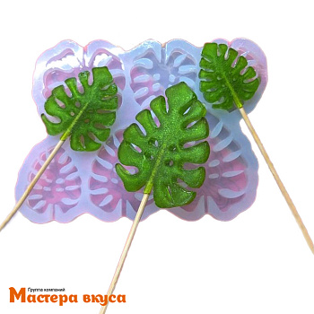 Форма для леденцов силиконовая ЛИСТЬЯ ТРОПИКИ (МОНСТЕРА), (6 ячеек), d~4,5,6 см