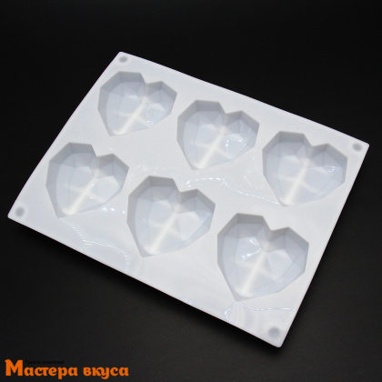 Форма силиконовая, для муссовых десертов СЕРДЦЕ геометрическое (оригами), (6 ячеек) 22*17*2,2 см