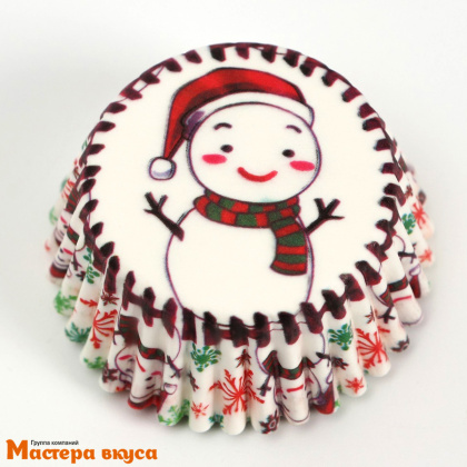 Капсула бумажная для конфет, d-3,5см  h-2см, СНЕГОВИК, (миниупак ~20-25 шт)